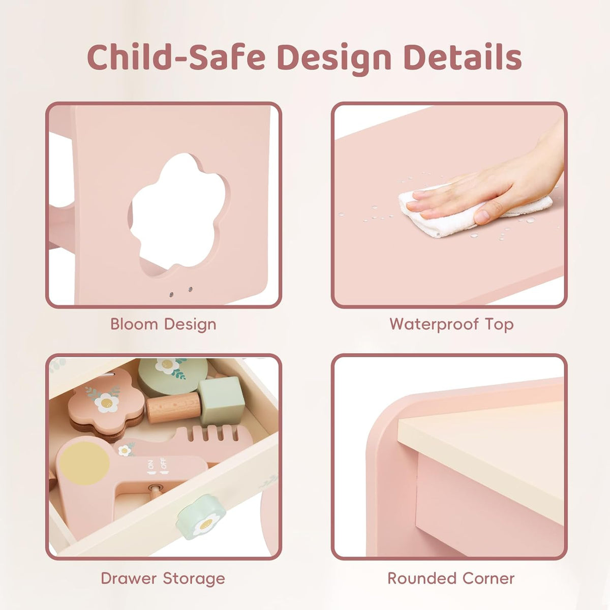 MEEYOO Kids Vanity Table and Chair Set with Lights