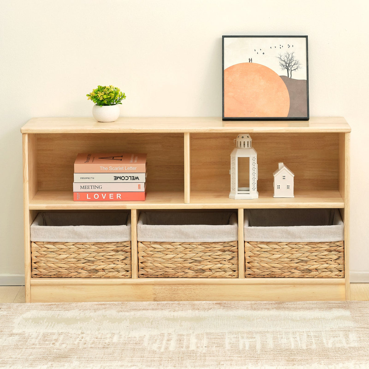MEEYOO Rubber Wood 5-Compartment Montessori Shelf ( LARGE SIZE)