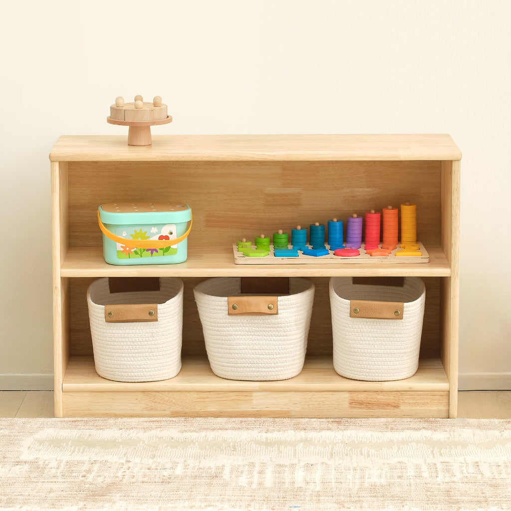 MEEYOO Rubber Wood 2-Compartment Montessori Shelf