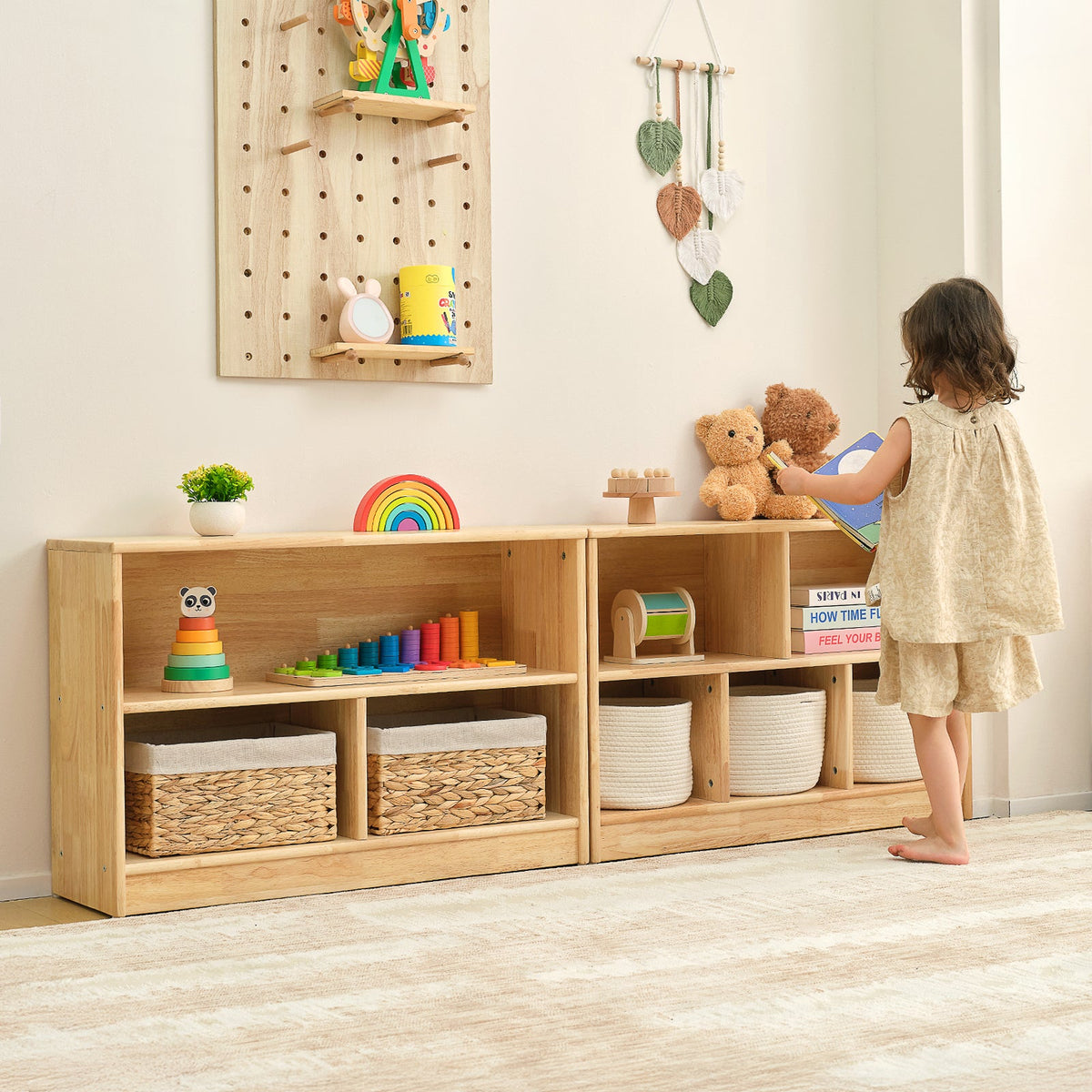MEEYOO Rubber Wood 5-Compartment Montessori Shelf (MEDIUM SIZE)