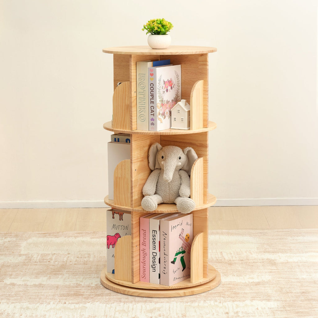 MEEYOO Solid Wood Rotating Bookshelf for Kids