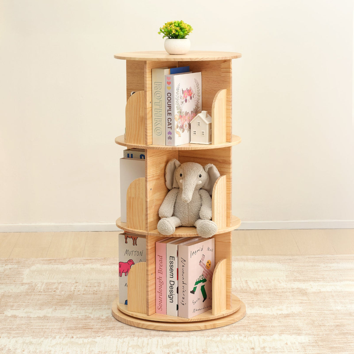 MEEYOO Solid Wood Rotating Bookshelf for Kids