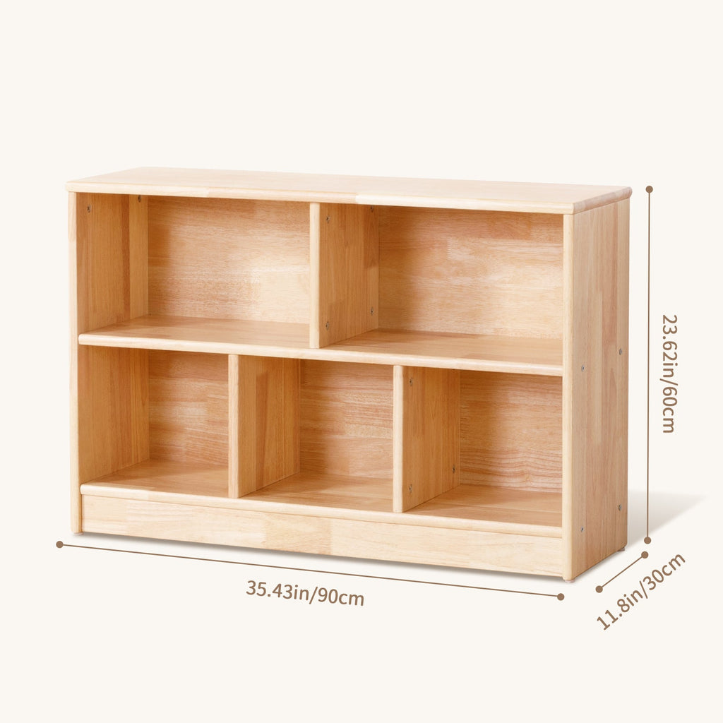 MEEYOO Rubber Wood 5-Compartment Montessori Shelf (MEDIUM SIZE)