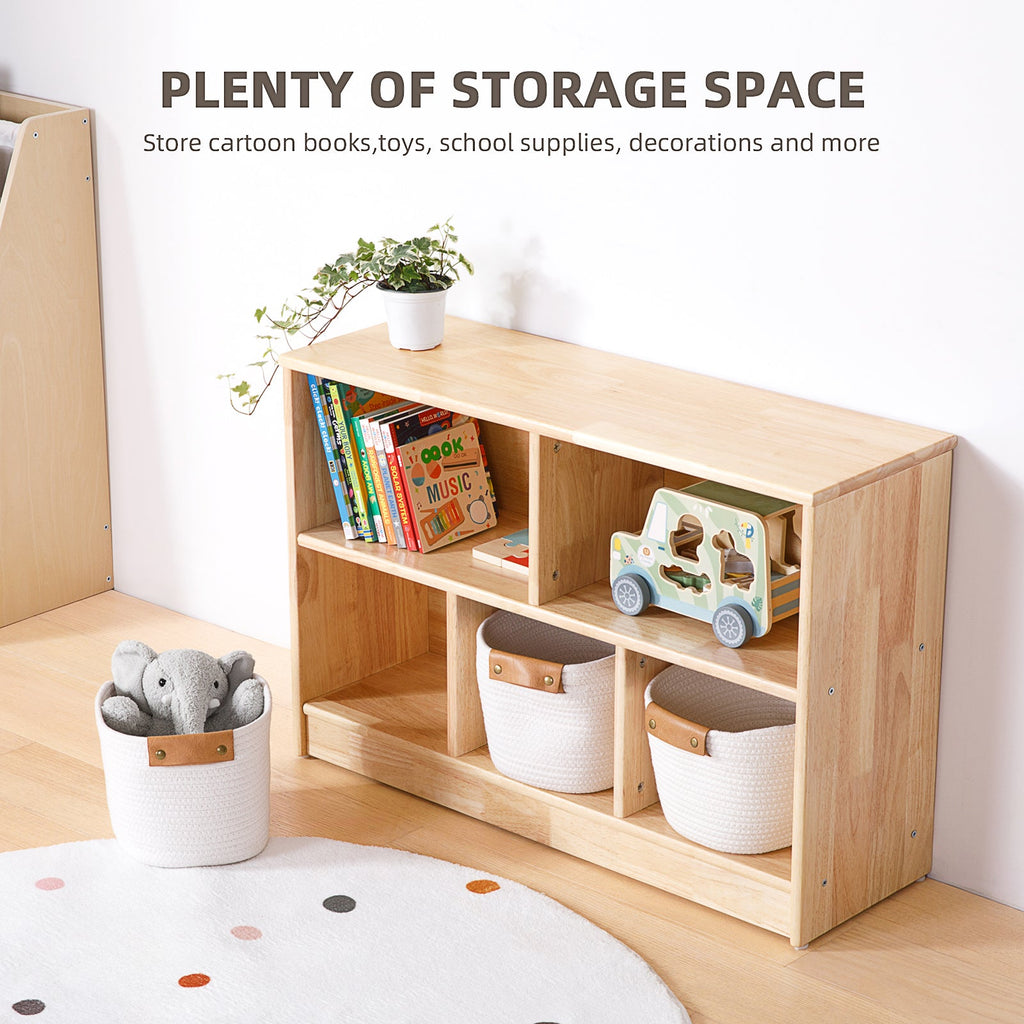MEEYOO Rubber Wood 5-Compartment Montessori Shelf (MEDIUM SIZE)