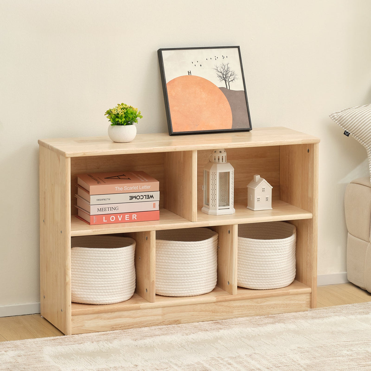 MEEYOO Rubber Wood 5-Compartment Montessori Shelf (MEDIUM SIZE)