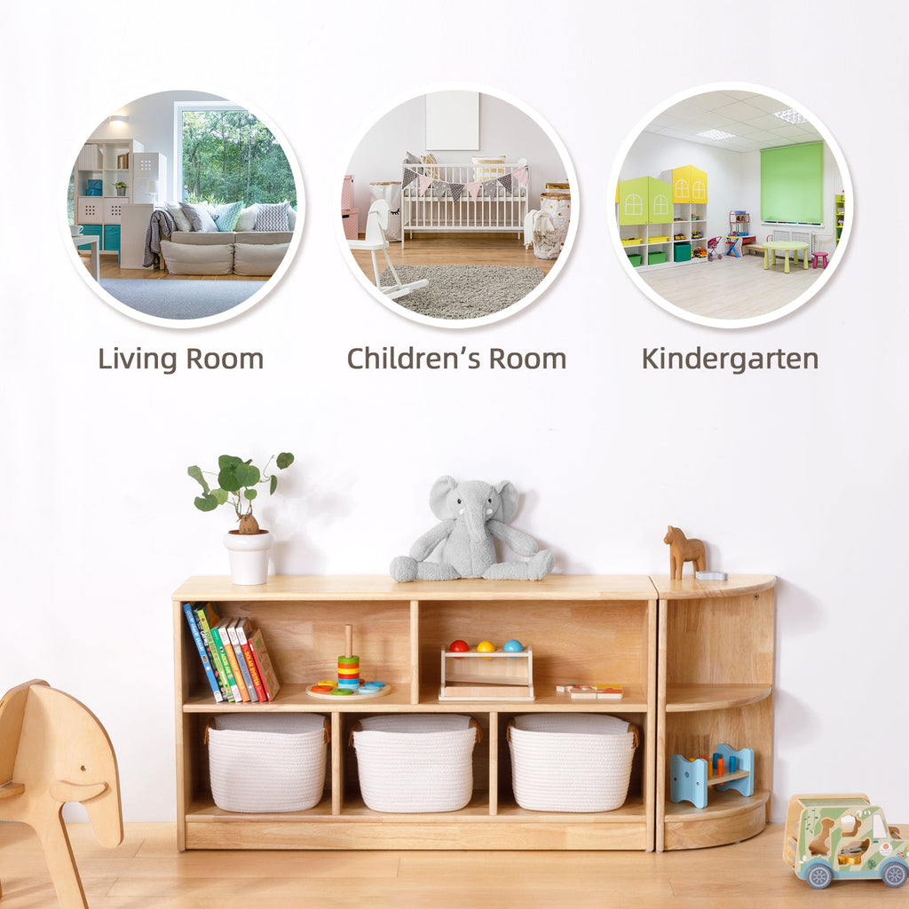 MEEYOO Rubber Wood 5-Compartment Montessori Shelf ( LARGE SIZE)