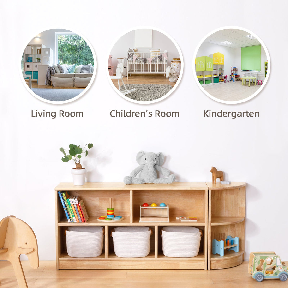 MEEYOO Rubber Wood 5-Compartment Montessori Shelf ( LARGE SIZE)