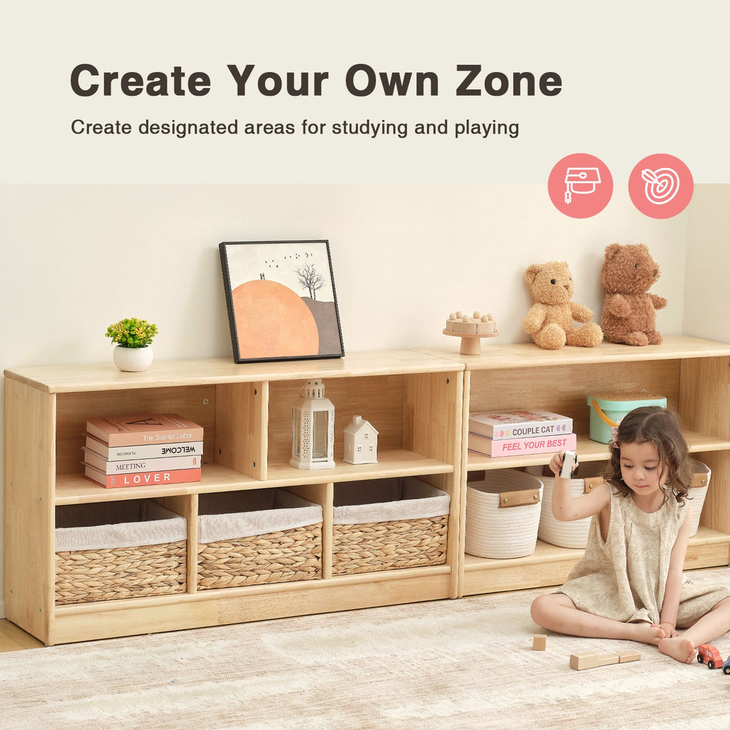 MEEYOO Rubber Wood 5-Compartment Montessori Shelf ( LARGE SIZE)