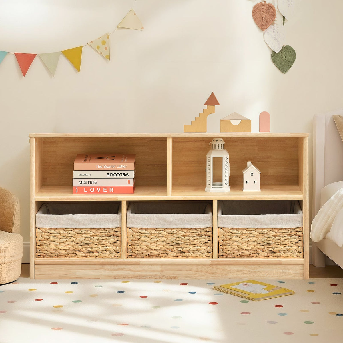 MEEYOO Rubber Wood 5-Compartment Montessori Shelf ( LARGE SIZE)