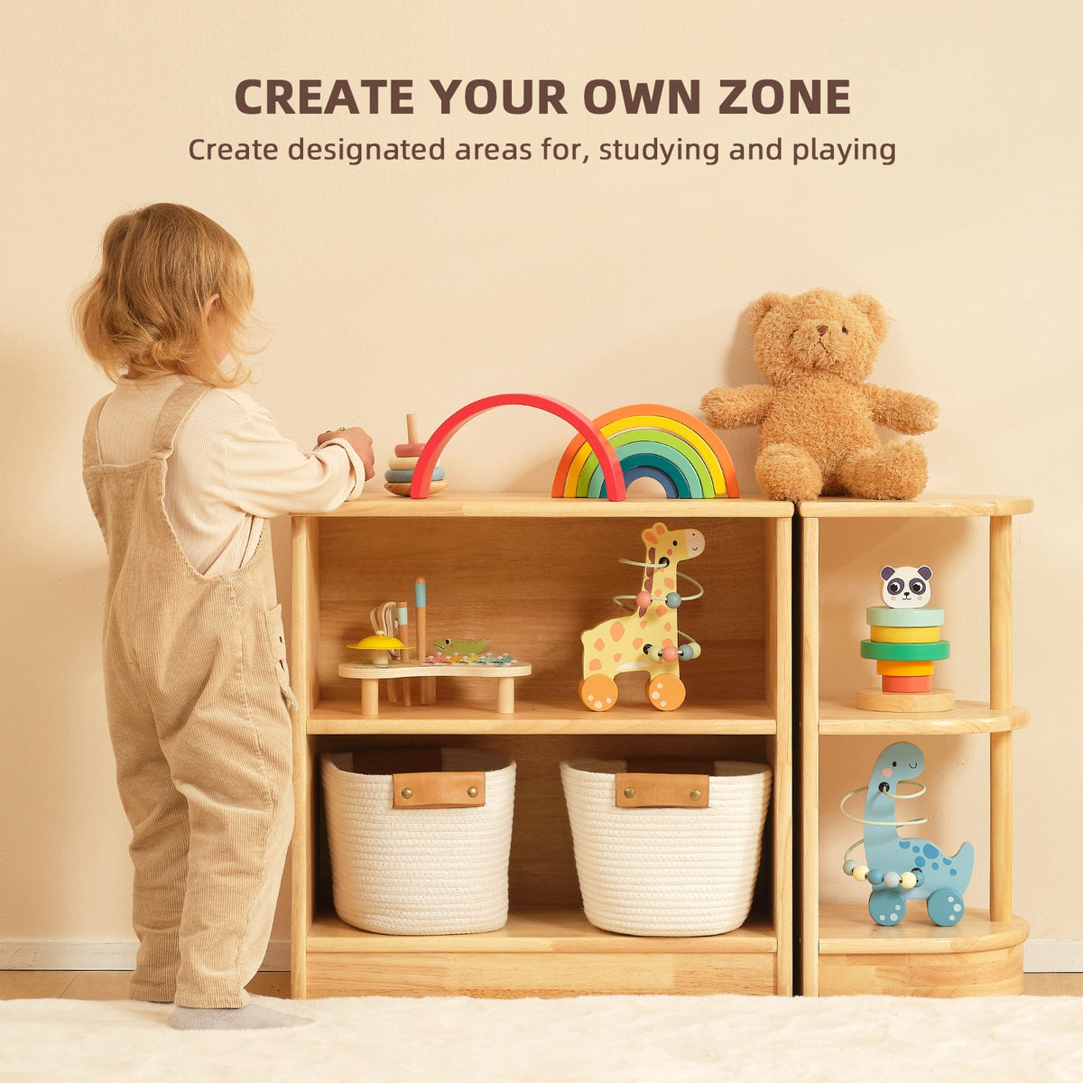 MEEYOO Rubber Wood Montessori Shelf and Toy Storage