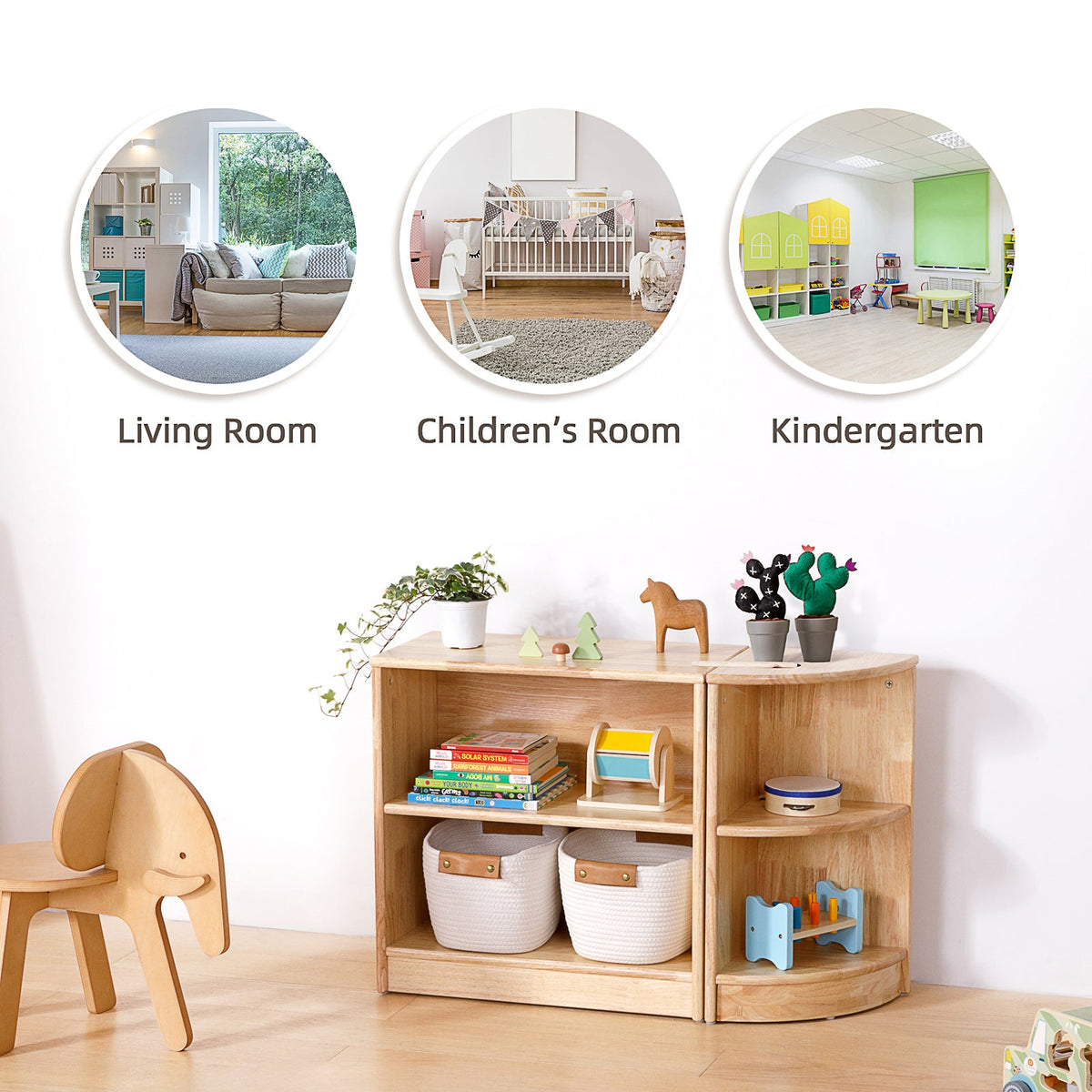 MEEYOO Rubber Wood Montessori Shelf and Toy Storage