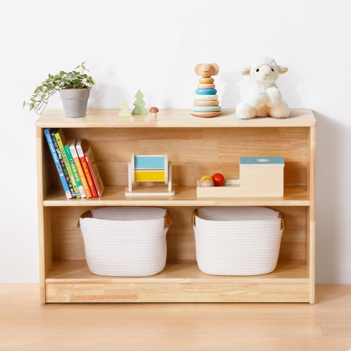 MEEYOO Rubber Wood 2-Compartment Montessori Shelf