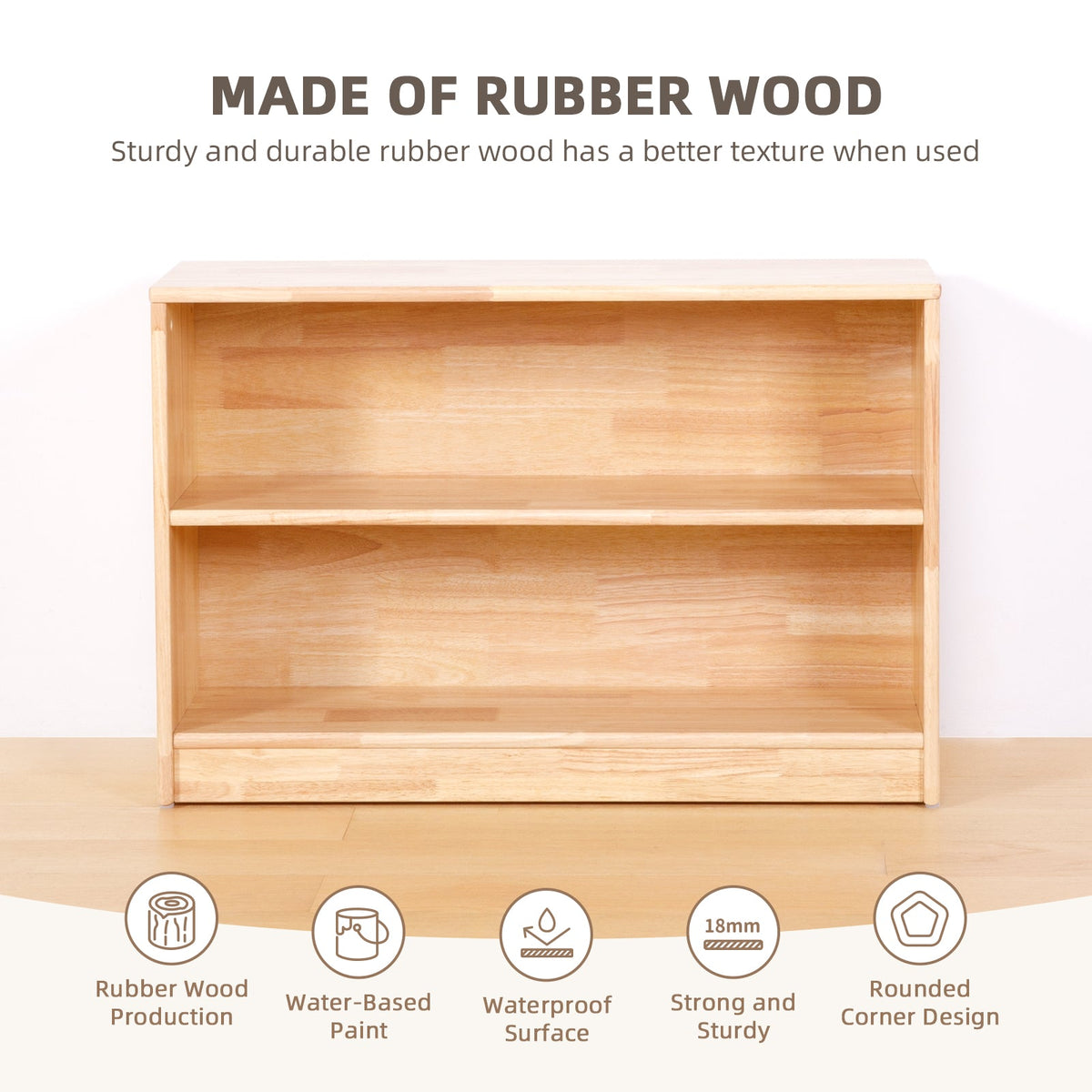 MEEYOO Rubber Wood 2-Compartment Montessori Shelf