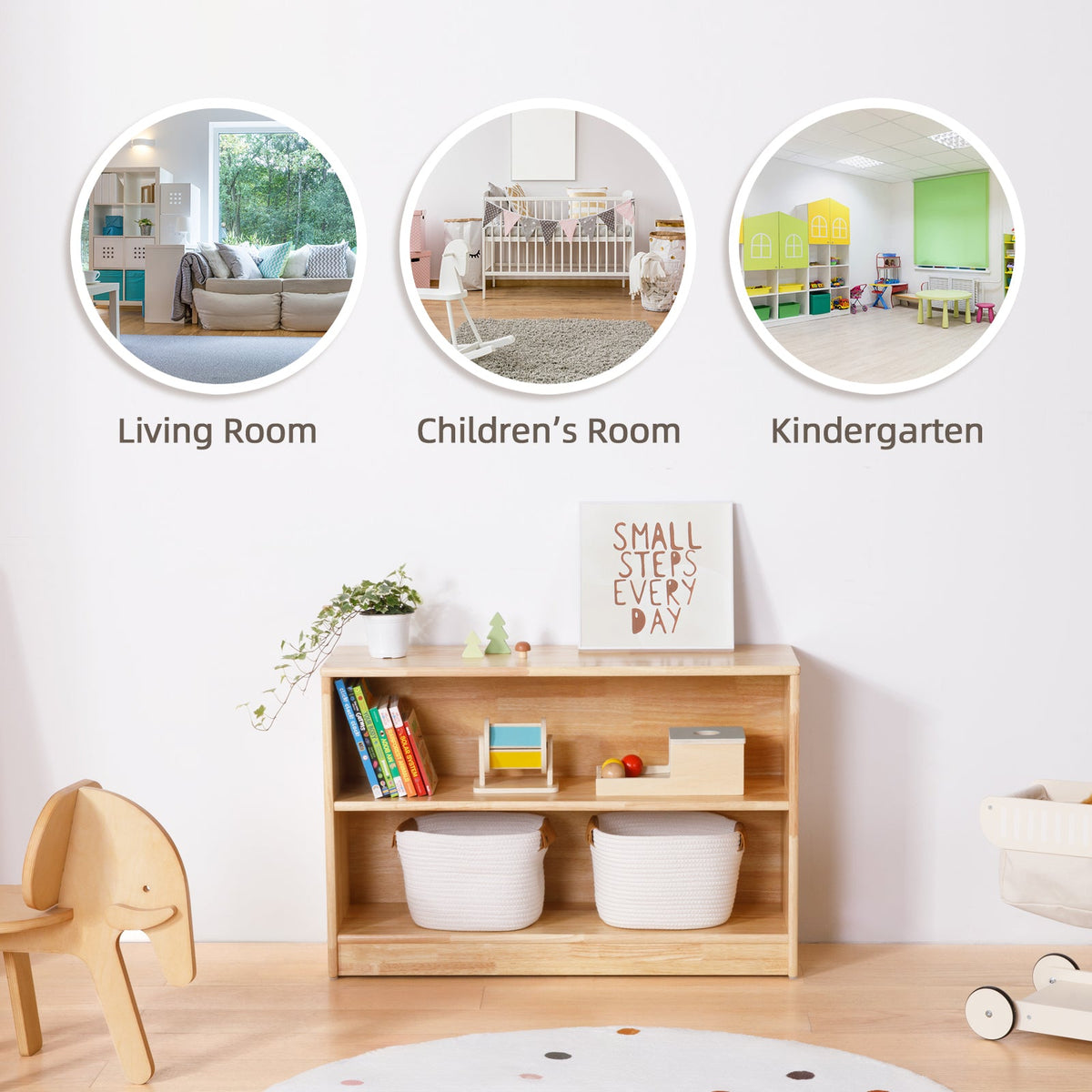 MEEYOO Rubber Wood 2-Compartment Montessori Shelf