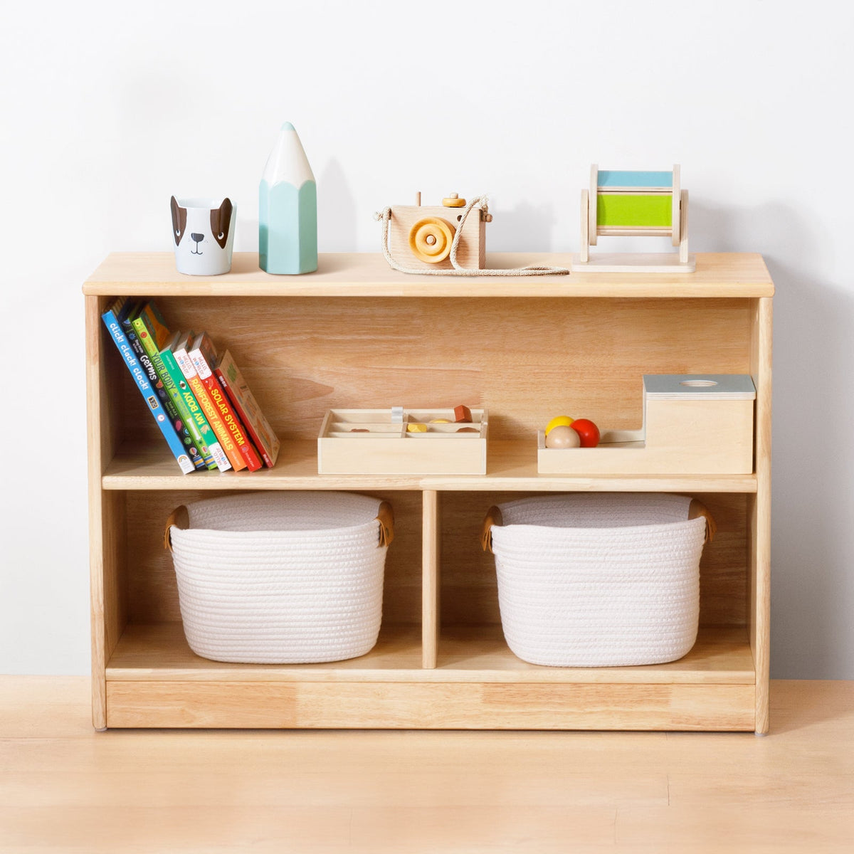 MEEYOO Rubber Wood 3-Compartment Montessori Shelf