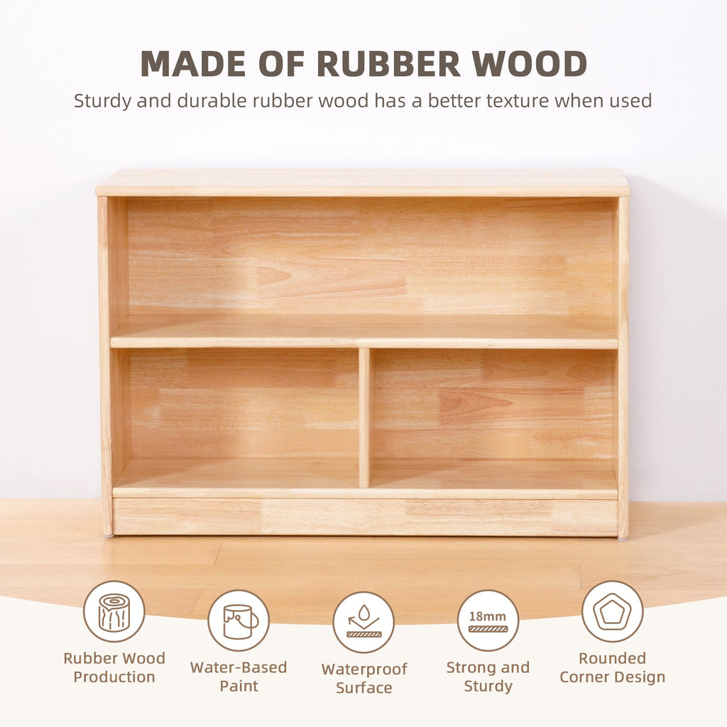 MEEYOO Rubber Wood 3-Compartment Montessori Shelf