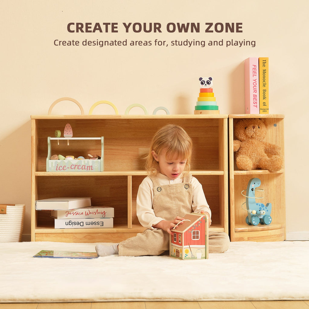 MEEYOO Rubber Wood 3-Compartment Montessori Shelf