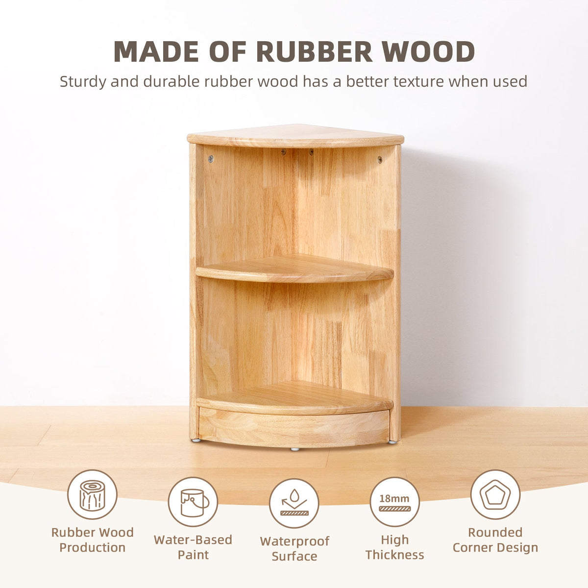 MEEYOO Rubber Wood 2-Tier Corner Cabinet