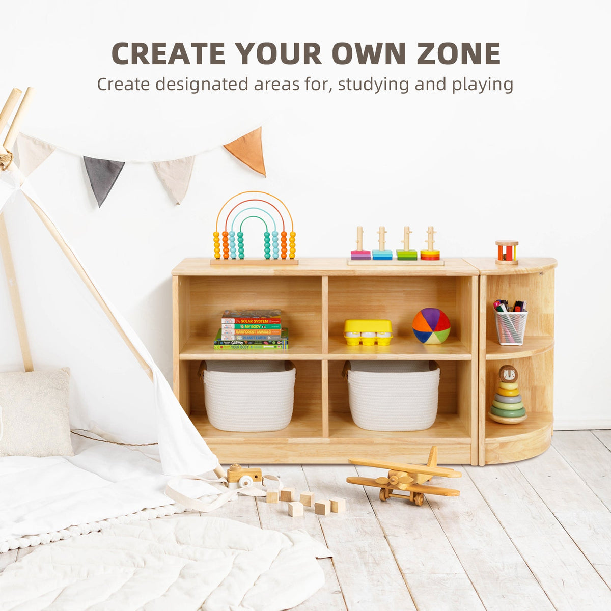MEEYOO Rubber Wood 2-Tier Corner Cabinet