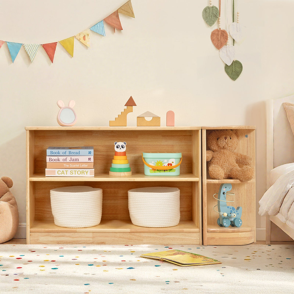 MEEYOO Rubber Wood 2-Tier Corner Cabinet