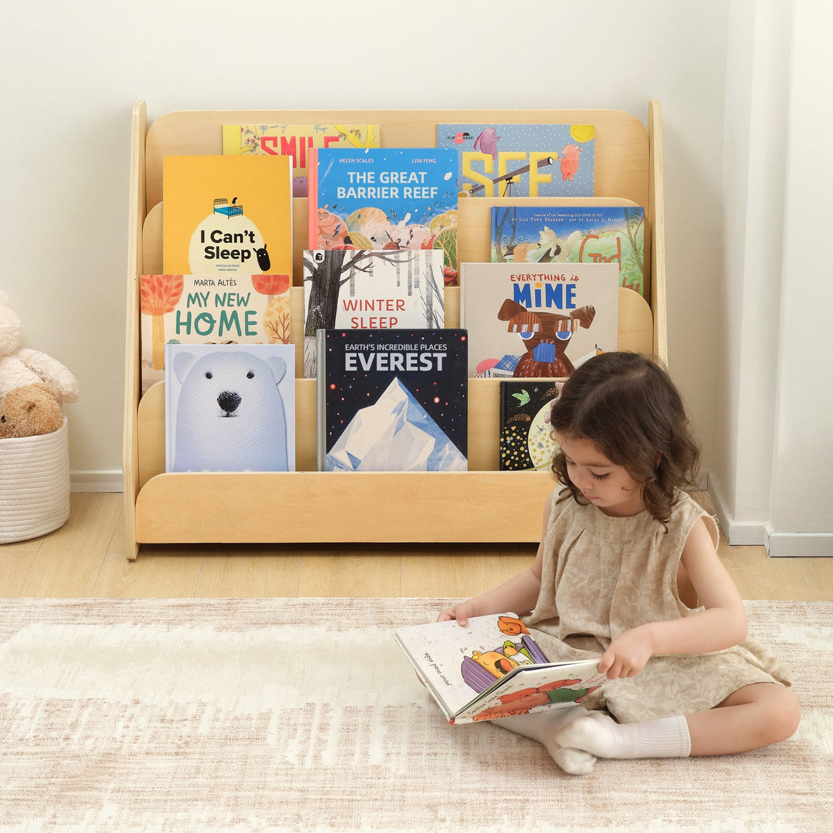 MEEYOO Kids Wooden 4-Tier Bookshelf