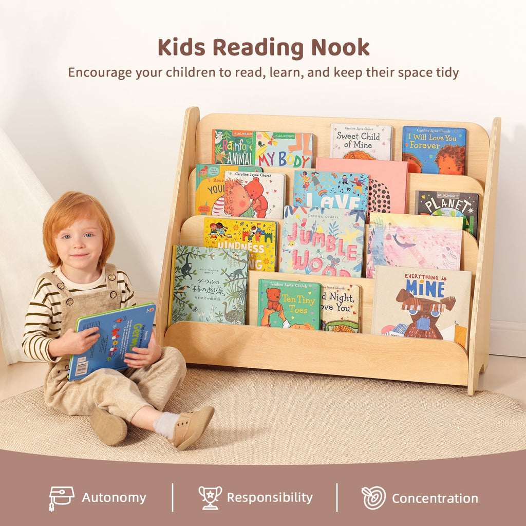 MEEYOO Kids Wooden 4-Tier Bookshelf