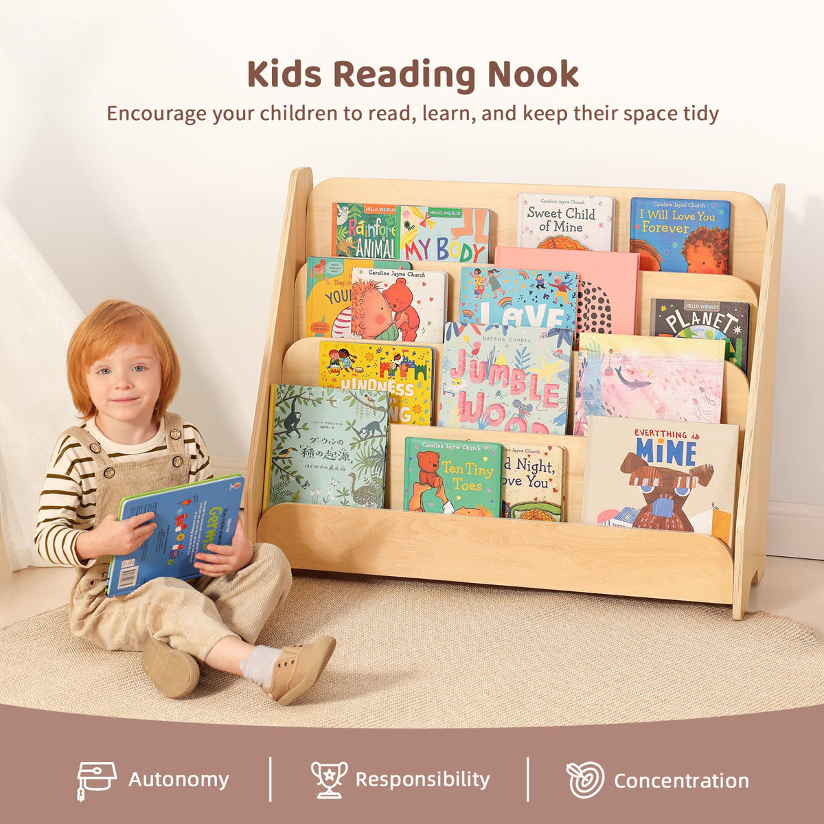 MEEYOO Kids Wooden 4-Tier Bookshelf