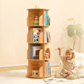 MEEYOO Solid Wood Rotating Bookshelf for Kids