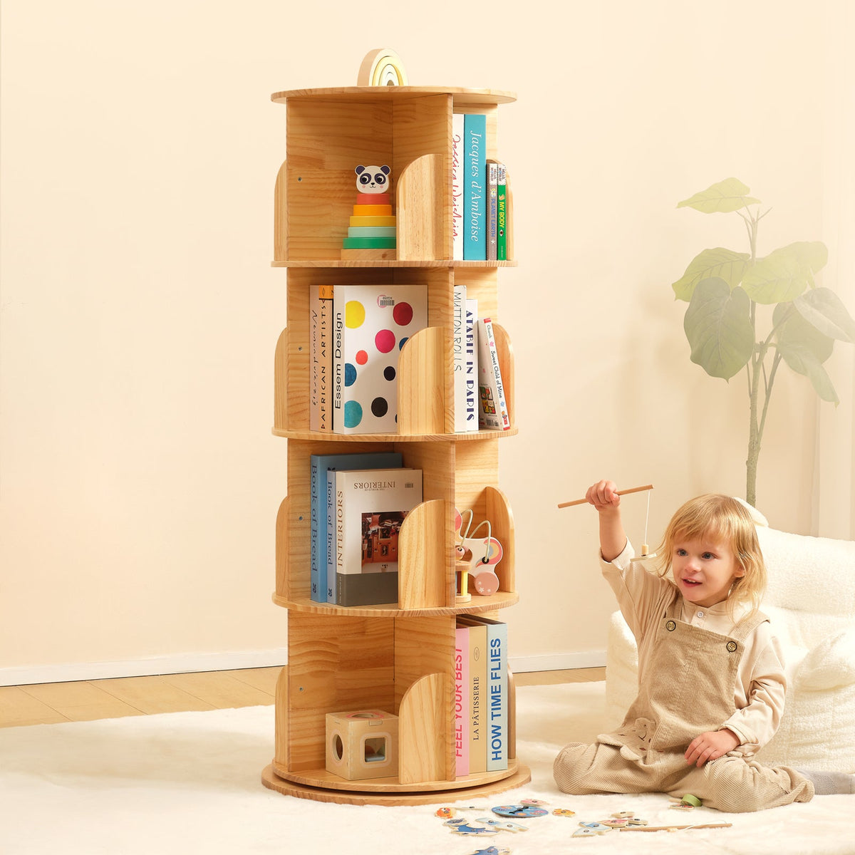 MEEYOO Solid Wood Rotating Bookshelf for Kids