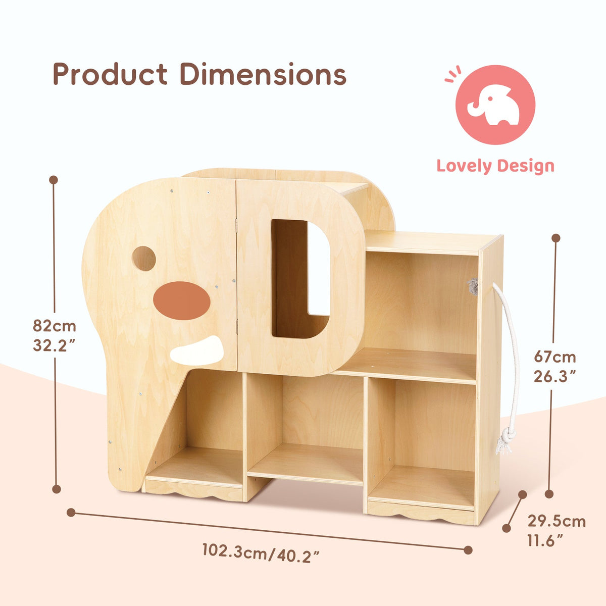 MEEYOO Montessori Bookshelf with Elephant Shape
