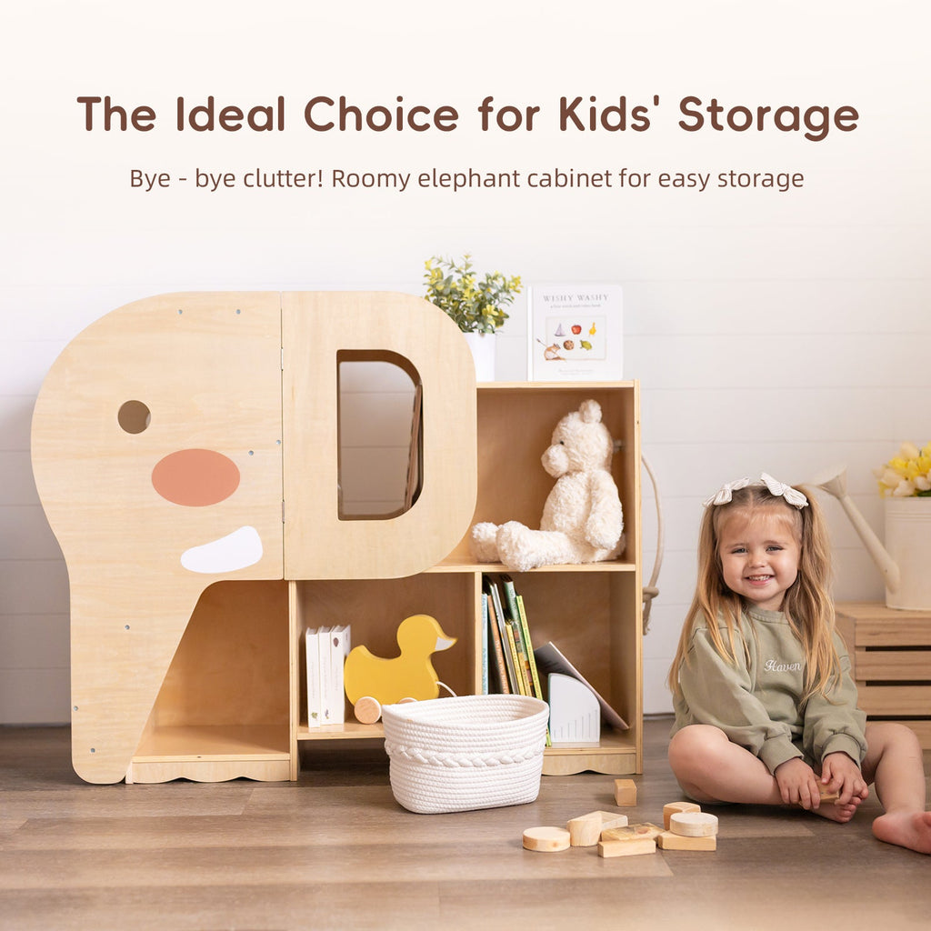 MEEYOO Montessori Bookshelf with Elephant Shape