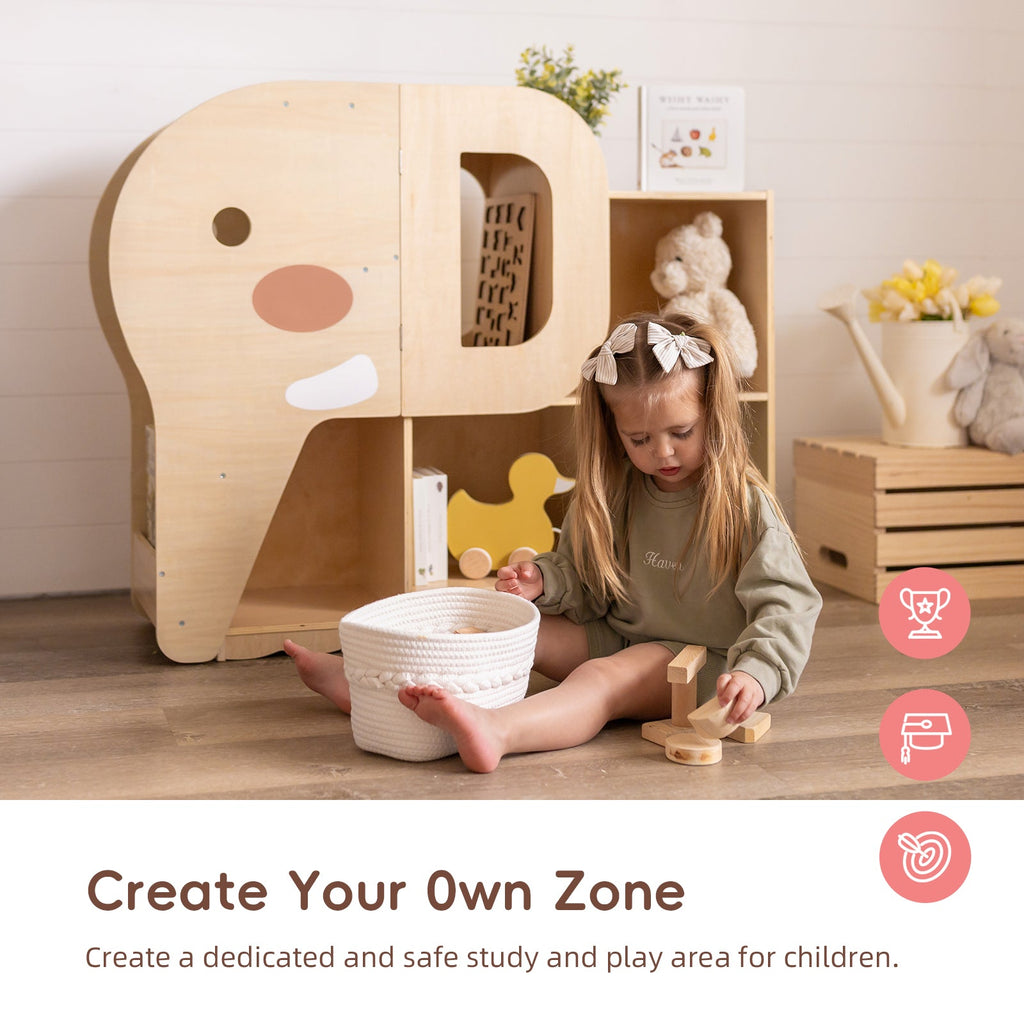 MEEYOO Montessori Bookshelf with Elephant Shape