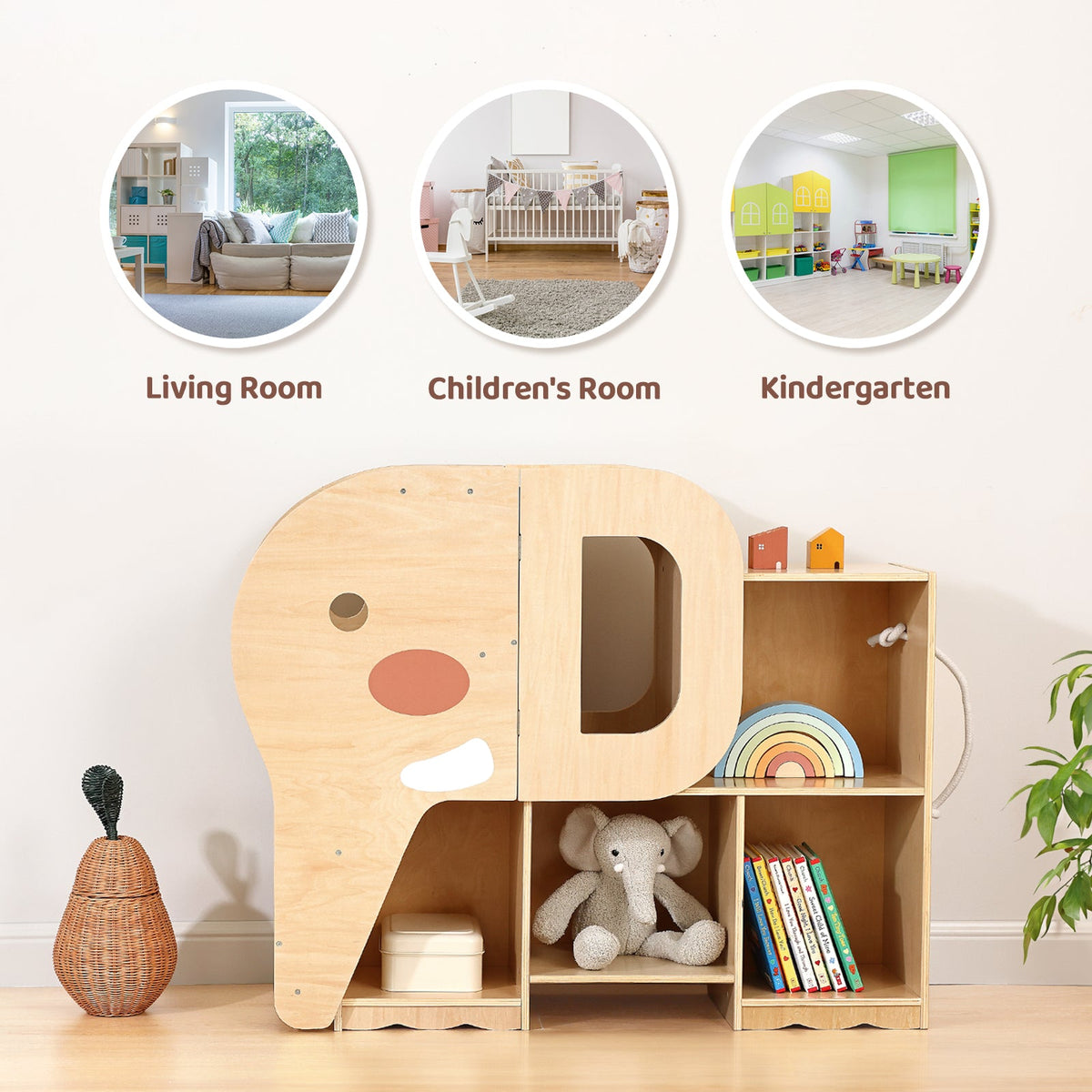 MEEYOO Montessori Bookshelf with Elephant Shape