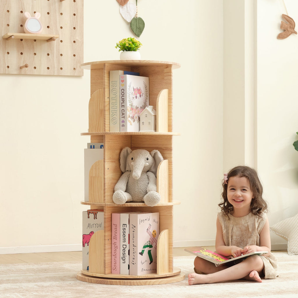 MEEYOO Solid Wood Rotating Bookshelf for Kids