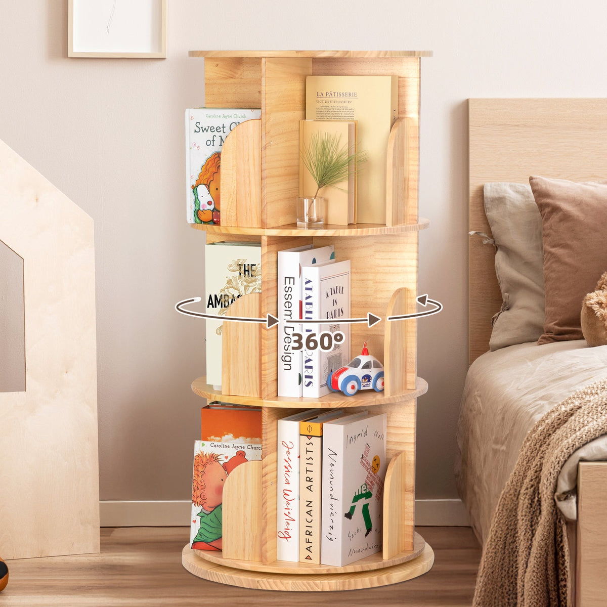 MEEYOO Solid Wood Rotating Bookshelf for Kids