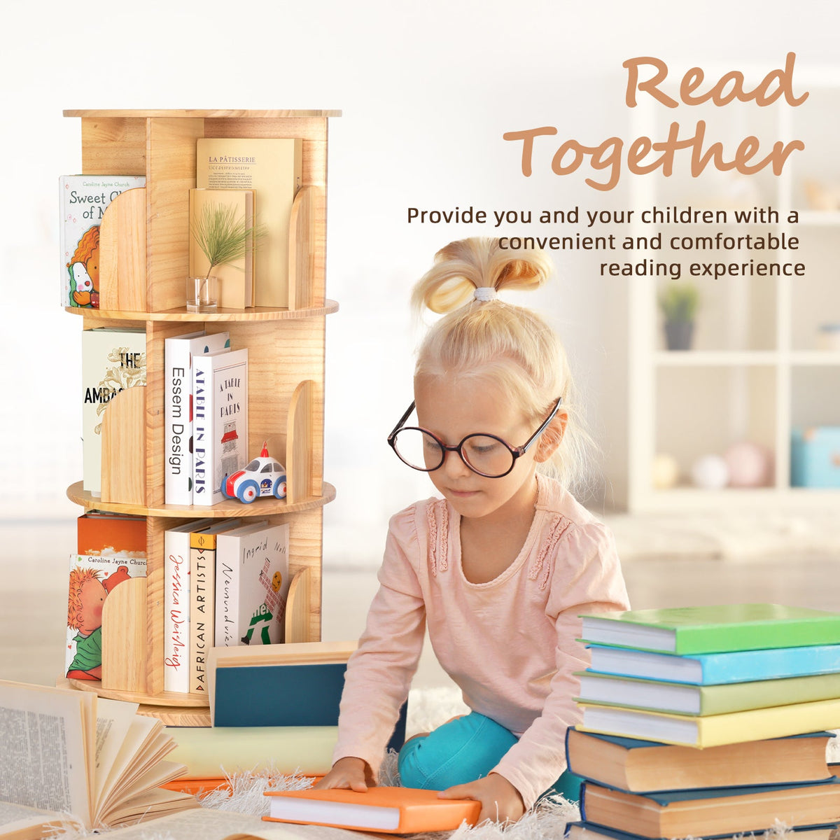 MEEYOO Solid Wood Rotating Bookshelf for Kids