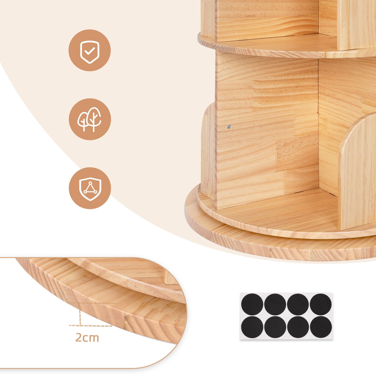 MEEYOO Solid Wood Rotating Bookshelf for Kids