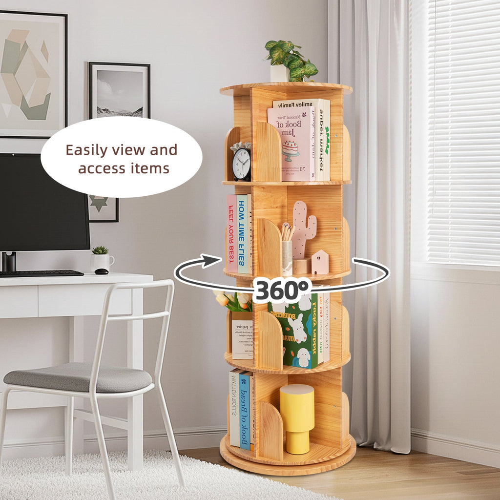 MEEYOO Solid Wood Rotating Bookshelf for Kids