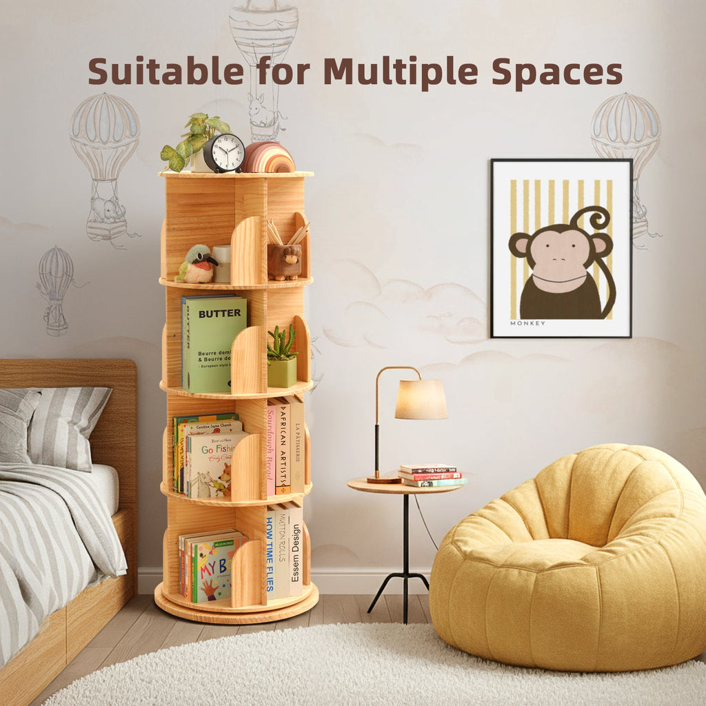 MEEYOO Solid Wood Rotating Bookshelf for Kids