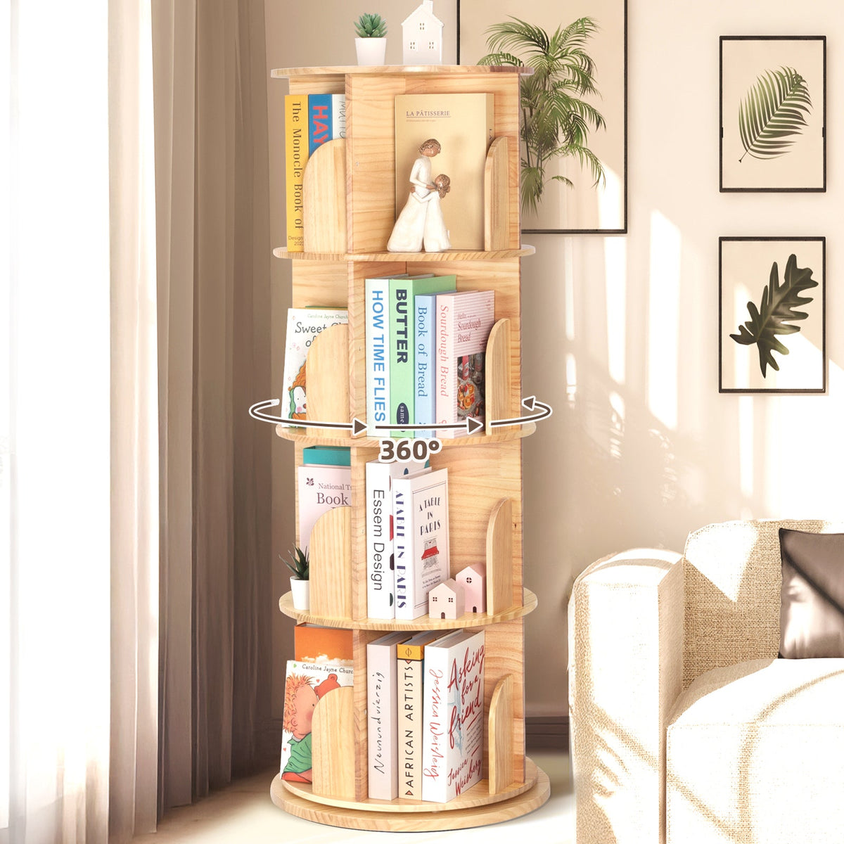 MEEYOO Solid Wood Rotating Bookshelf for Kids
