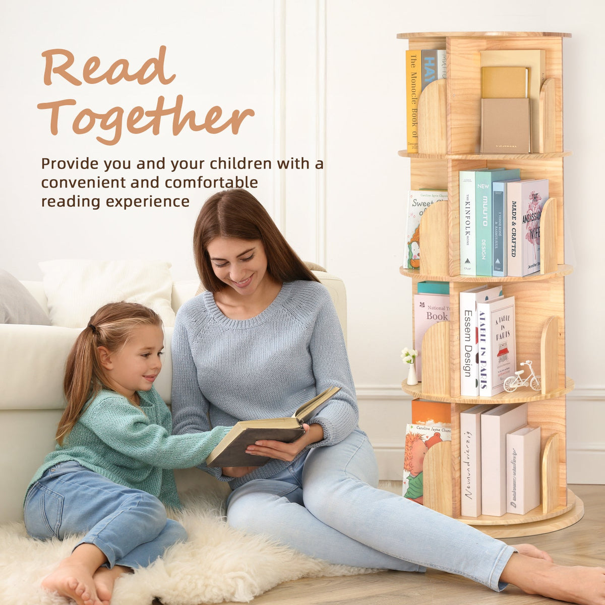 MEEYOO Solid Wood Rotating Bookshelf for Kids