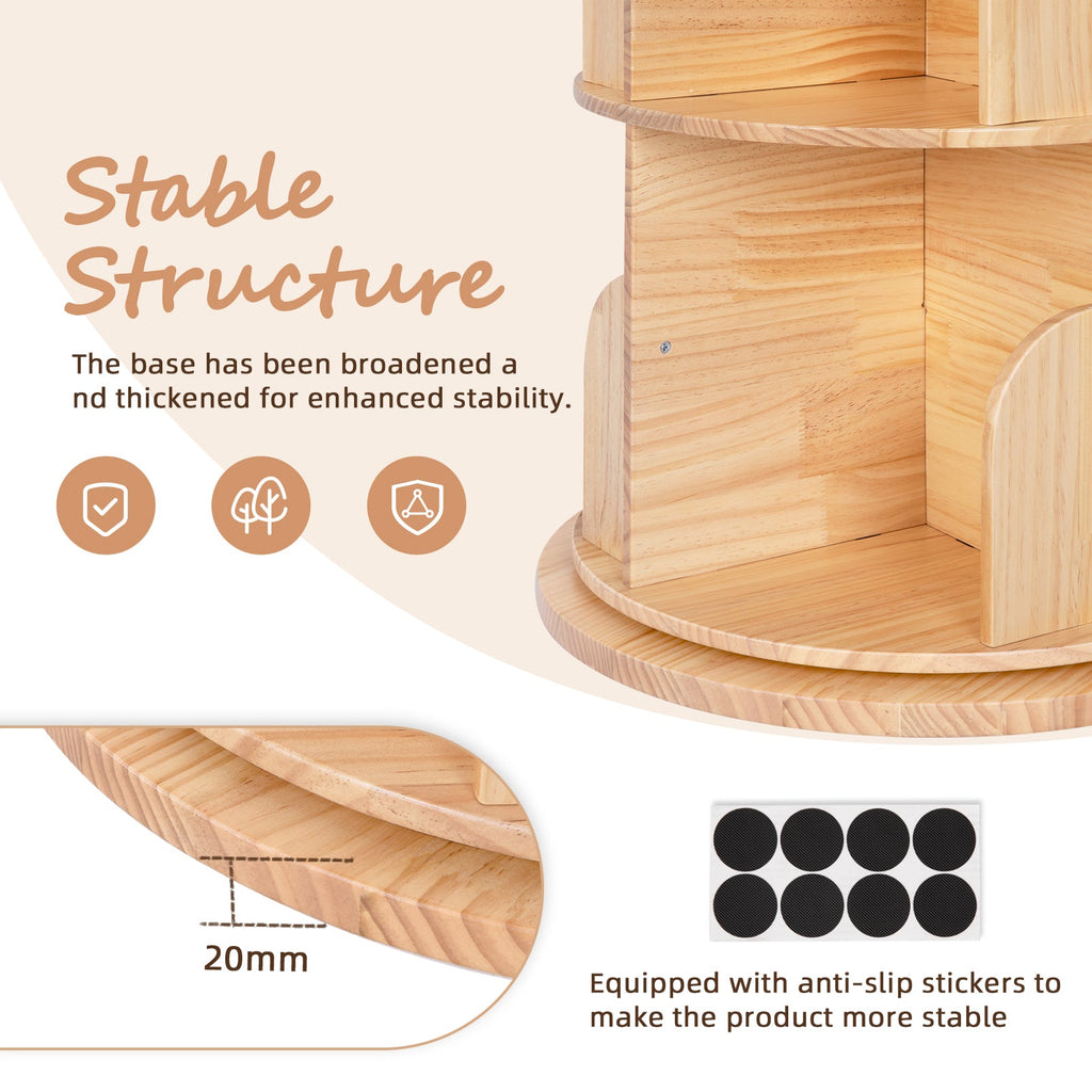 MEEYOO Solid Wood Rotating Bookshelf for Kids