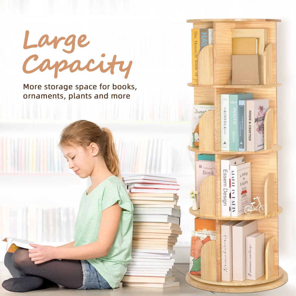 MEEYOO Solid Wood Rotating Bookshelf for Kids