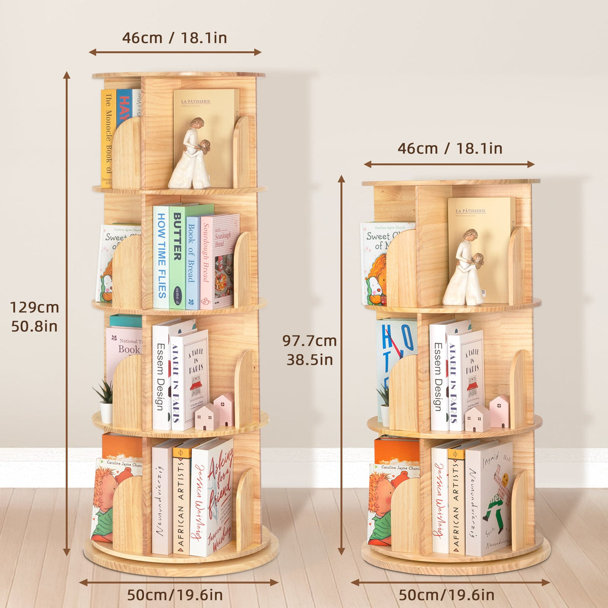 MEEYOO Solid Wood Rotating Bookshelf for Kids