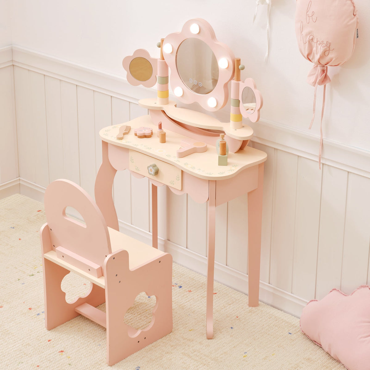 MEEYOO Kids Vanity Table and Chair Set with Lights