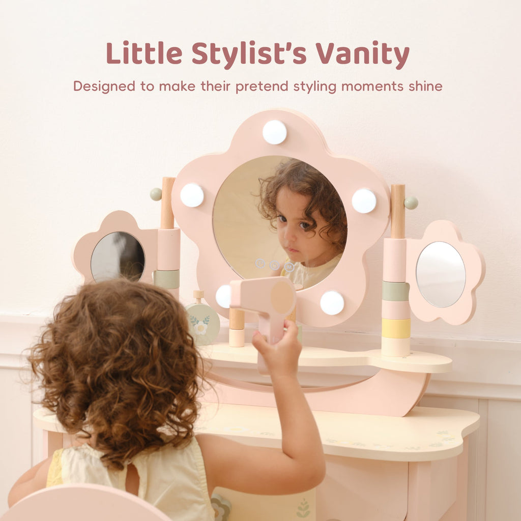 MEEYOO Kids Vanity Table and Chair Set with Lights