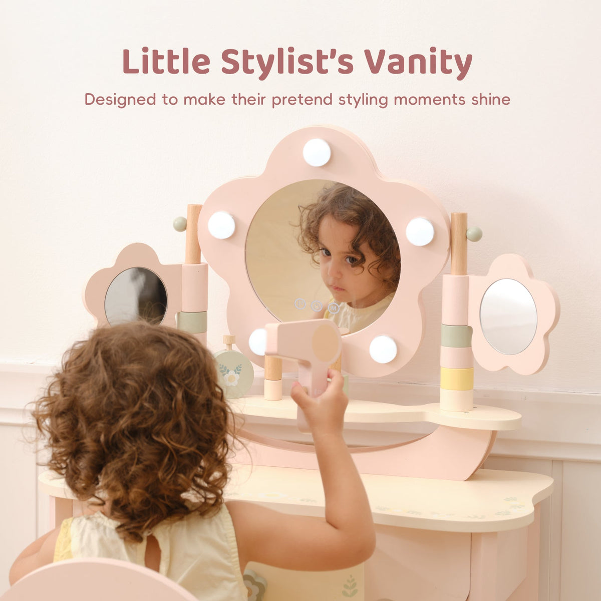 MEEYOO Kids Vanity Table and Chair Set with Lights