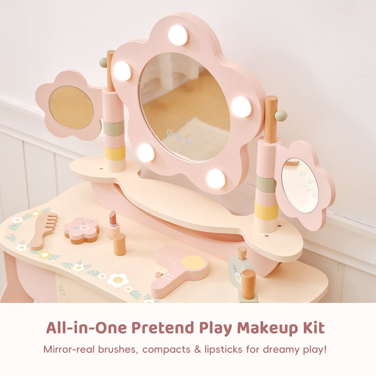MEEYOO Kids Vanity Table and Chair Set with Lights