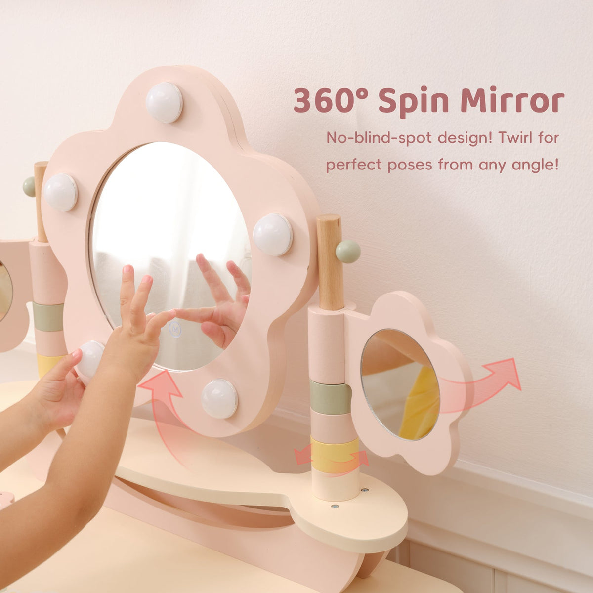 MEEYOO Kids Vanity Table and Chair Set with Lights