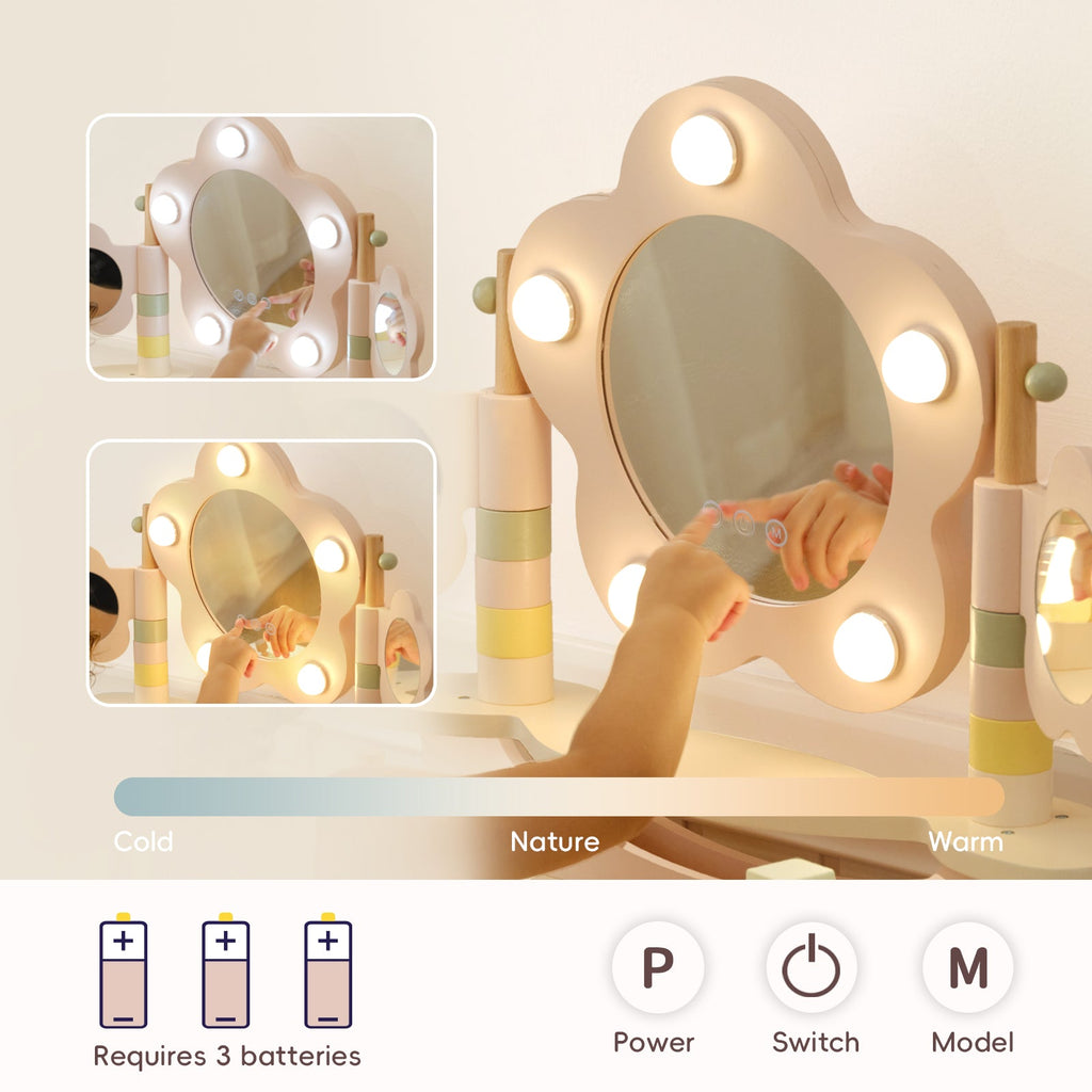 MEEYOO Kids Vanity Table and Chair Set with Lights
